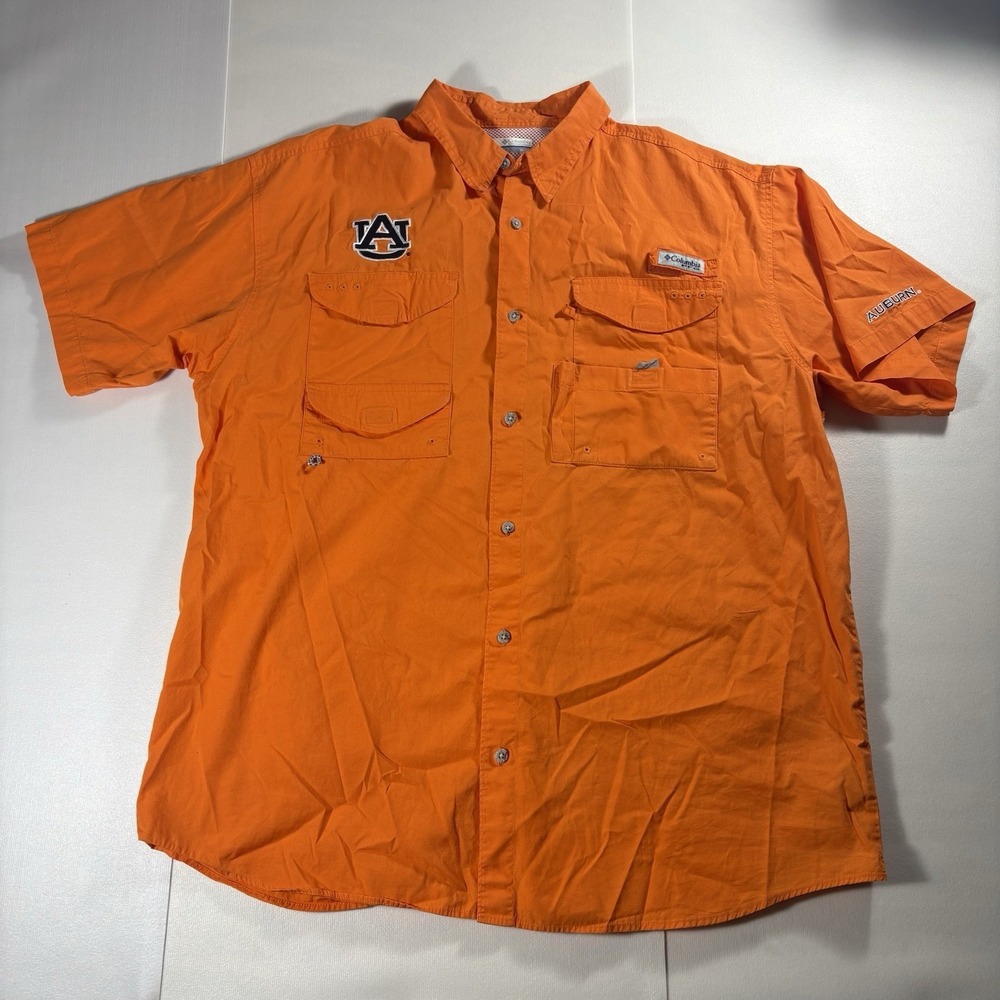 Columbia PFG Auburn Tigers Fishing Shirt Mens XL Orange Button Up Vented NCAA